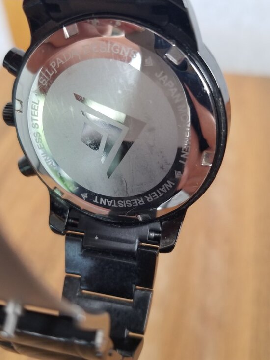 Silpada Watch Black on Black Chronograph Japanese Movement NEEDS BATTERY